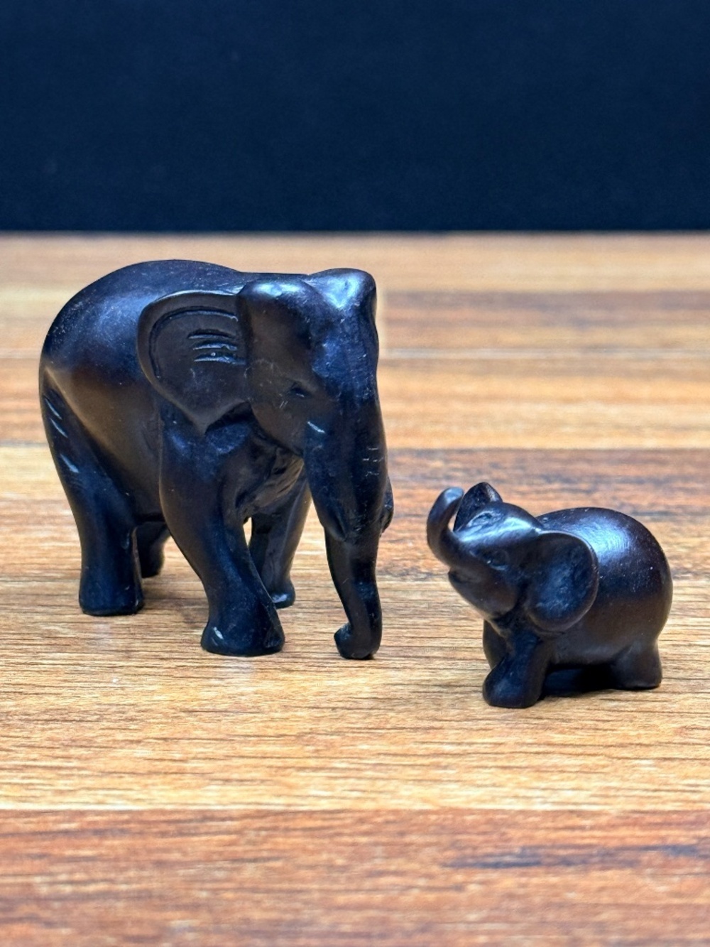 Miniature Wooden Mother and Baby Elephant Figurines